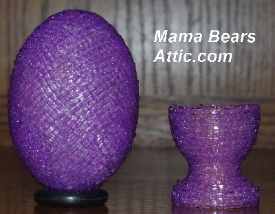 +MBA #4545-0125  "Clear Lavender Glass Seed Bead Egg With Matching Egg Cup"