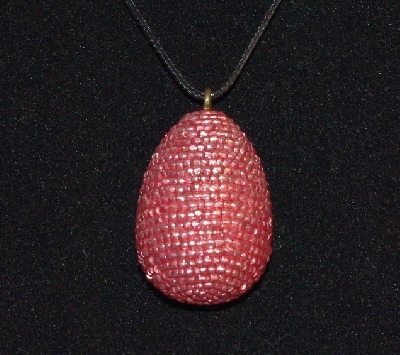 +MBA #EA-0015  "Metallic Pink Glass Seed Bead Egg Pendant"