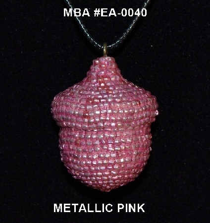 +MBA #EA-0040-  "Metallic Pink Glass Beaded Acorn Pendant"