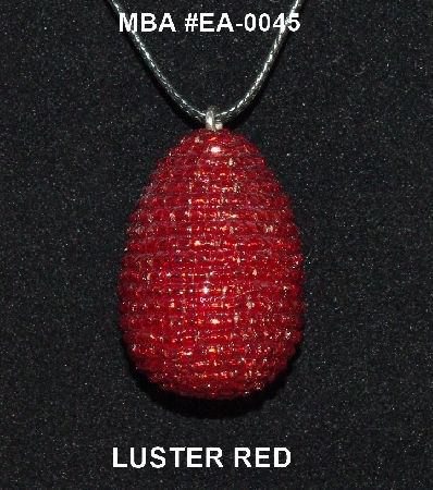 +MBA #EA-0045  "Luster Red Glass Seed Bead Egg Pendant"