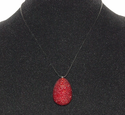 +MBA #EA-0045  "Luster Red Glass Seed Bead Egg Pendant"