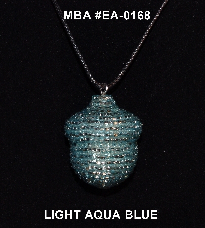 +MBA #EA-0168  "Light Aqua Blue Glass Seed Bead Acorn Pendant"