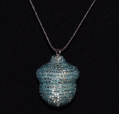 +MBA #EA-0168  "Light Aqua Blue Glass Seed Bead Acorn Pendant"