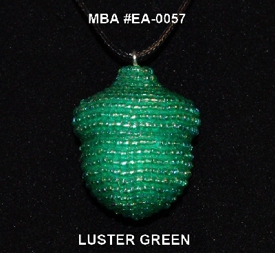 +MBA #EA-0057  "Luster Green Glass Seed bead Acorn Pendant"