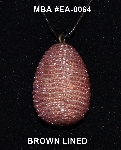 +MBA #EA-0064  "Brown Lined Glass Seed Bead Egg Pendant"