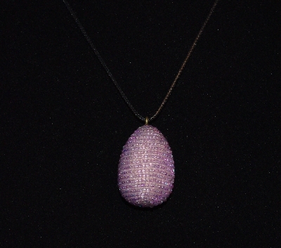 +MBA #EA-0074  "Lavender Luster Glass Seed Bead Egg Pendant"