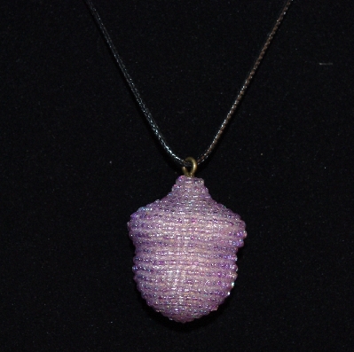 +MBA #EA-0136  "Lavender Luster Glass Seed Bead Acorn Pendant"