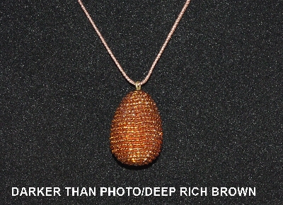 +MBA #EA-0085  "Dark Rootbeer Brown Glass Seed Bead Egg Pendant"