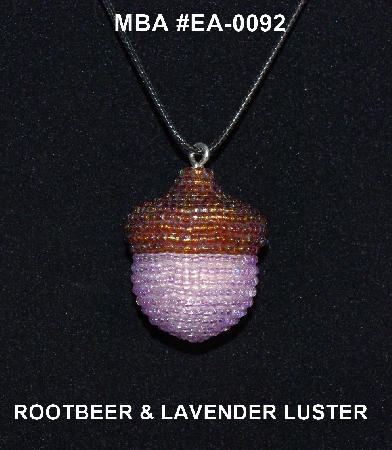 +MBA #EA-0092  "Brown & Luster lavender Glass Seed Bead Acorn Pendant"