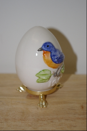 +MBA #10-017 1988 Gobel Blue Bird Egg With Attached Stand