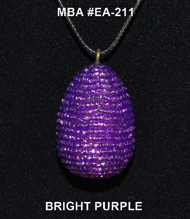 +MBA #EA-211  "Bright Purple Glass Seed Bead Egg Pendant"