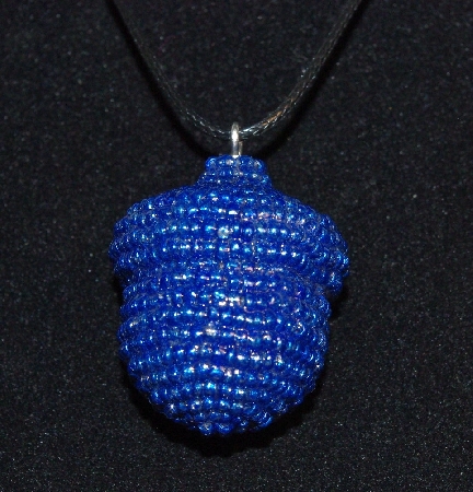 +MBA #EA-218  "Metallic Blue Glass Seed Bead Acorn Pendant"