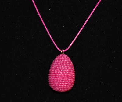 +MBA #EA-201  "Bubble Gum Pink Glass Seed Bead Egg Pendant"