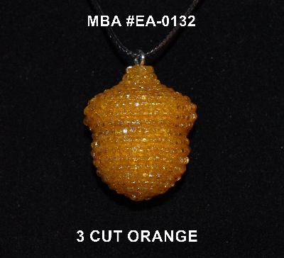 +MBA #EA-132  "3 Cut Orange Glass Seed Bead Acorn Pendant"