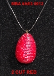 +MBA #EA3-0012  "2 Cut Red Glass Seed Bead Egg Pendant"