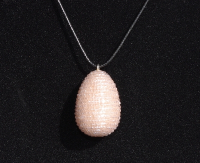 +MBA #AE3-0019  "Light Pink Glass Seed Bead Egg Pendant"