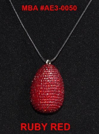 +MBA #AE3-0050  "Ruby Red Glass Seed Bead Egg Pendant"