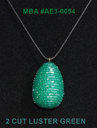 +MBA #AE3-0054  "2 Cut Liuster Green Glass Seed Bead Egg Pendant"