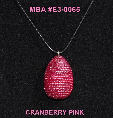 +MBA #AE3-0065  "Cranberry Pink Glass Seed Bead Egg Pendant"