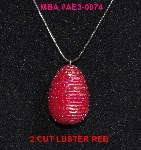 +MBA #AE3-0074  "2 Cut Red Luster Glass Seed bead Egg Pendant"