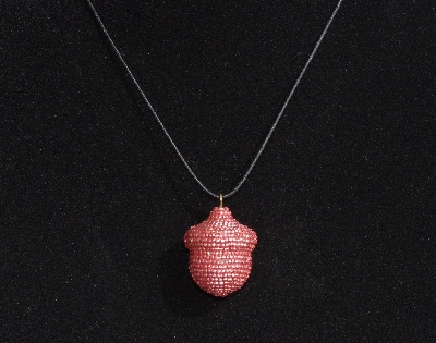 +MBA #AE3-0095  "Metallic Pink Glass Seed Bead Acorn Pendant"