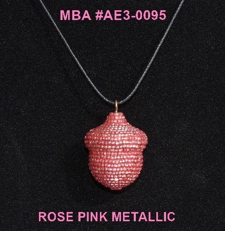 +MBA #AE3-0095  "Metallic Pink Glass Seed Bead Acorn Pendant"