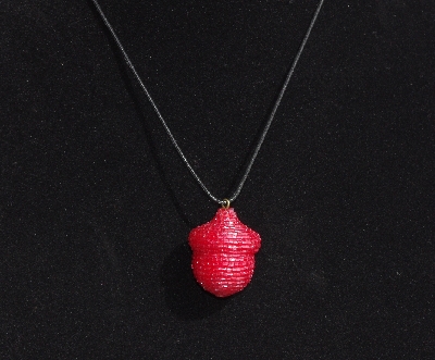 +MBA #AE3-104  "2 Cut Red Luster Flass Seed Bead Acorn Pendant"