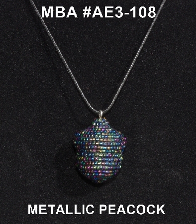 +MBA #AE3-108  "Peacock Black Glass Seed Bead Acorn Pendant"