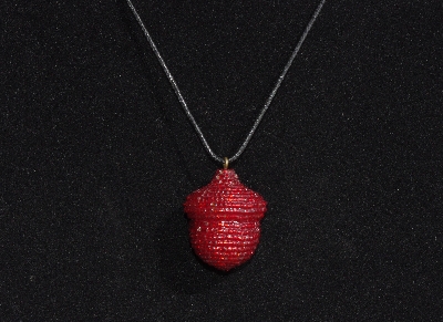 +MBA  #AE3-116  "Ruby Red Glass Seed Bead Acron Pendant"