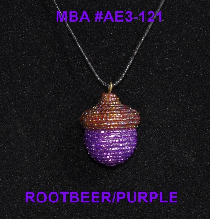 +MBA #AE3-121  "Luster Rootbeer & Purple Glass Bead Acorn Pendant"