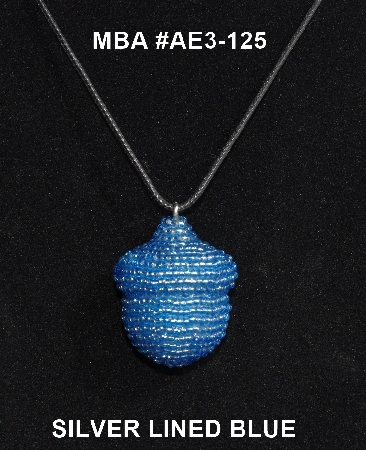 +MBA #AE3-125  "Silver Lined Blue Glass Seed Bead Acron Pendant"