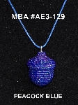 +MBA #AE3-129  "Peacock Blue Glass Seed Bead Acorn Pendant"