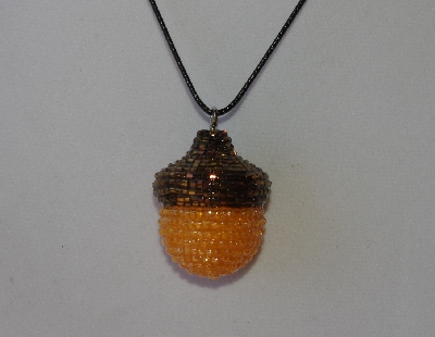 +MBA #AC1-229  "Rainbow Copper & 3 Cut Light Orange Glass Seed Bead Acron Pendant"
