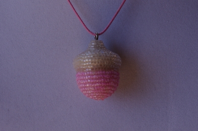 +MBA #AC1-151  "Clear Luster & Pink Glass Seed Bead Acorn Pendant"