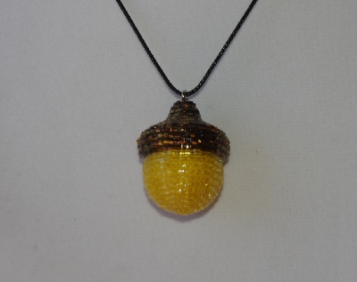 +MBA #AC1-161  "Rainbow Copper & Luster Yellow Glass Seed Bead Acorn Pendant