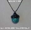 +MBA #AC1-0060  "Gun Metal Grey & Luster Blue Glass Seed Bead Acorn Pendant"