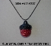 +MBA #AC1-0037  "Gun Metal Grey & Cranberry Pink Glass Seed Bead Acorn Pendant"