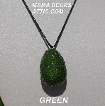 +MBA #5557-0071 "Green Glass Seed Bead Egg Pendant"