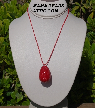 +MBA #5557-112  "Red Glass Seed Bead Egg Pendant"