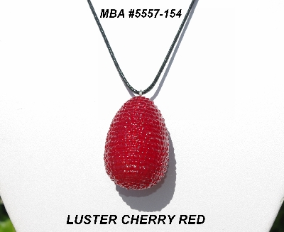 +MBA #5557-154  "Luster Red Glass Seed Bead Egg Pendant"