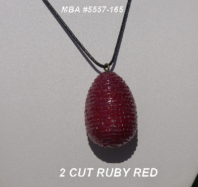 +MBA #5557-165  "2 Cut Ruby Red Glass Bead Egg Pendant"