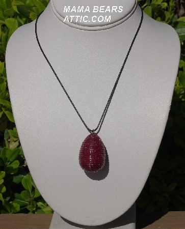 +MBA #5557-165  "2 Cut Ruby Red Glass Bead Egg Pendant"