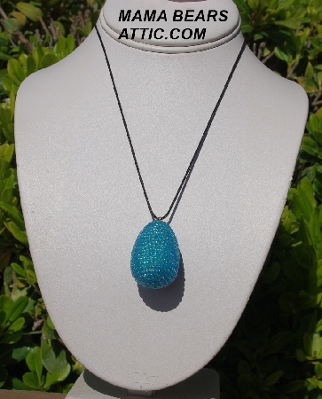 +MBA #5557-184  "Luster Sky Blue Glass Seed Bead Egg Pendant"