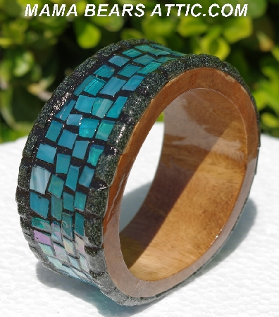 +MBA #5556-409  "Iridescent Blue Stained Glass Bangle Bracelet"
