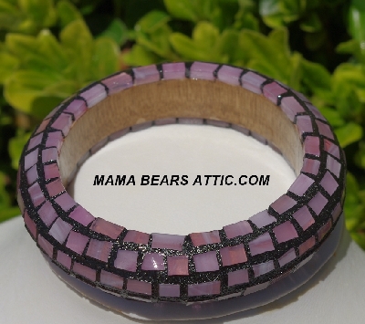 +MBA #5556-240  "Rose Quartz Pink Stained Glass Bangle Bracelet"