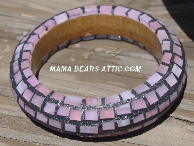 +MBA #5556-240  "Rose Quartz Pink Stained Glass Bangle Bracelet"