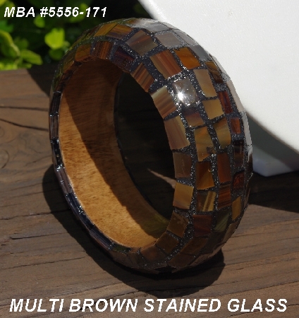 +MBA #5556-171  "Multi Brown Stained Glass Bangle Bracelet"