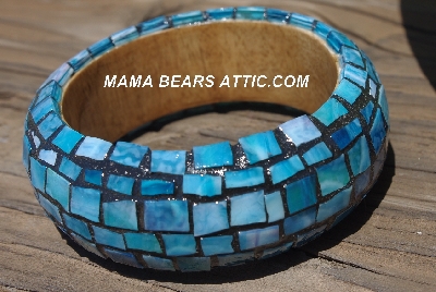 +MBA #5556-179  "Turquoise Multi Blue Stained Glass Bangle Bracelet"