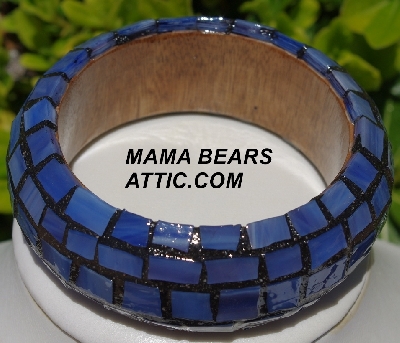 +MBA #5556-187  "Multi Blue Stained Glass Bangle Bracelet"