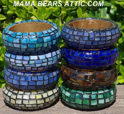 +MBA #5556-187  "Multi Blue Stained Glass Bangle Bracelet"